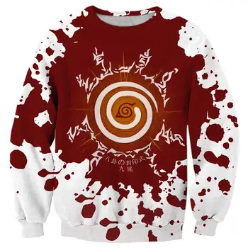 

2018 NEW FASHION MEN AND WOMEN Naruto bijuu Red White 3D Print Sweat shirts Pullovers Tracksuit Streetwear Loose Thin Hoody Tops