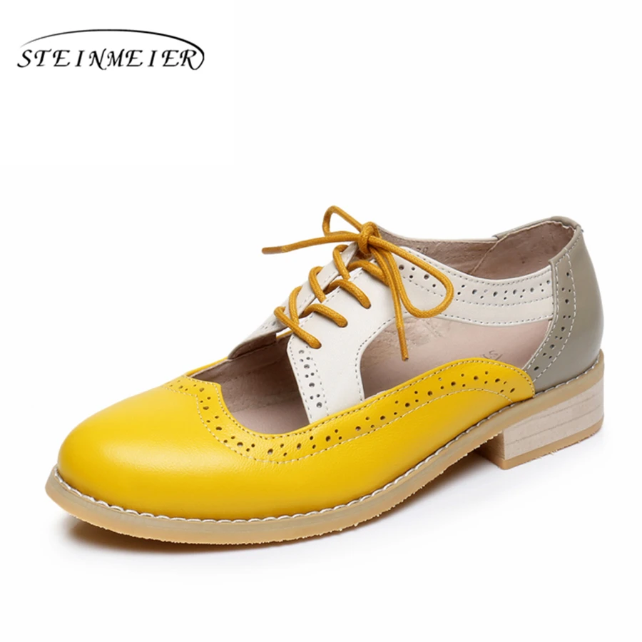 

Genuine leather big woman US size 11 designer vintage Sandals flat handmade yellow beige grey 2018 oxford shoes for women