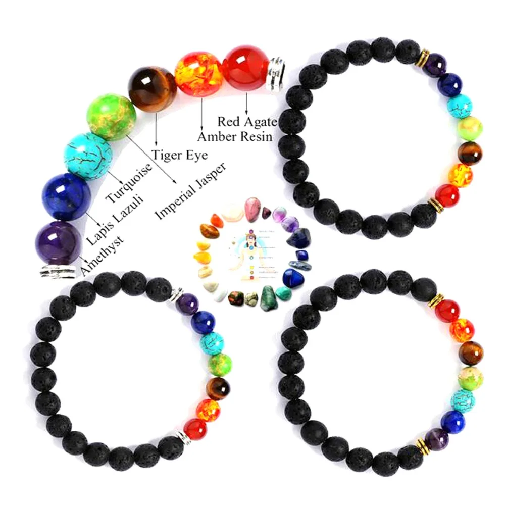 

Vicky-Home Jewelry Essential Oil Chakra Lava Bracelet with Clay 6mm-8mm Round Aroma Ball Bracelet Perfume Bangle