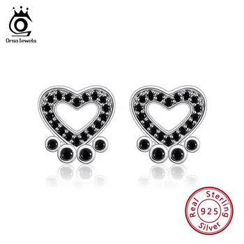 

ORSA JEWELS Original 100% 925 Sterling Silver Stud Earrings Women Cute Dog Paw Earring Black Clear Purple AAA CZ Jewelry SE126