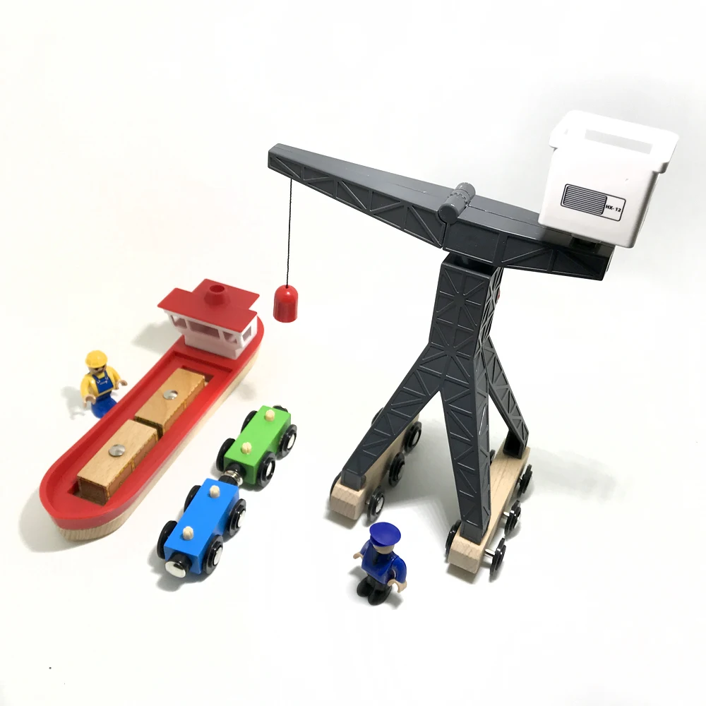 P145 деревянный трек-сцена аксессуары порт терминал грузовой корабль и кран подходит для Деревянный Пластиковый поезд трек игрушка