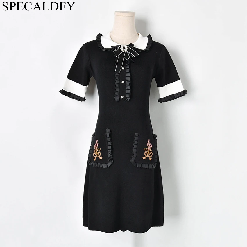 

2019 Luxury Brand Dress Summer Short Sleeve Knitted Dress Women Bow Neck Runway Brand T Shirt Dresses High Quality Robe Femme