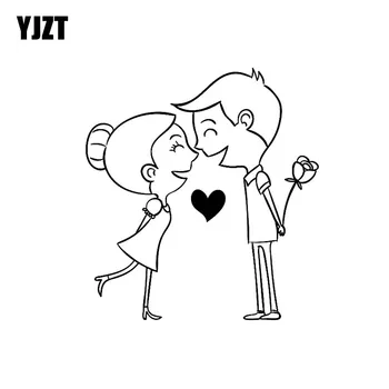 

YJZT 13.6CM*14.9CM Cartoon Vinyl Decal Car Sticker Kiss Love Couple Heart Black/Silver C3-0228