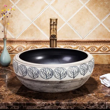 

Ceramic Washbasin Retro Art Bowl Home Basin Bathroom Laundry bathroom wash Basin sinks Bowl leaf pattern