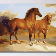 Лидер продаж два коричневый лошадей печатных DIY цифровой живописи маслом по номерам ручная роспись маслом 40x50 см без рамки