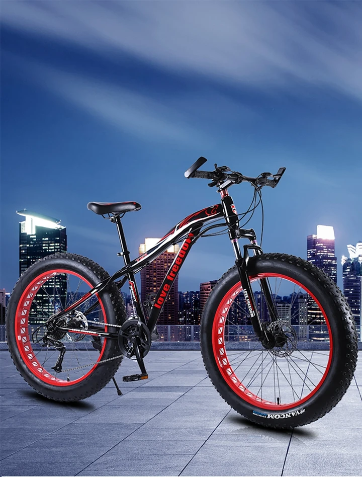 Excellent Love Freedom Mountain bike 26 * 4.0 Fat Tire bicycle 21/24/27 Speed Locking shock absorber Bicycle Free Delivery Snow Bike 2