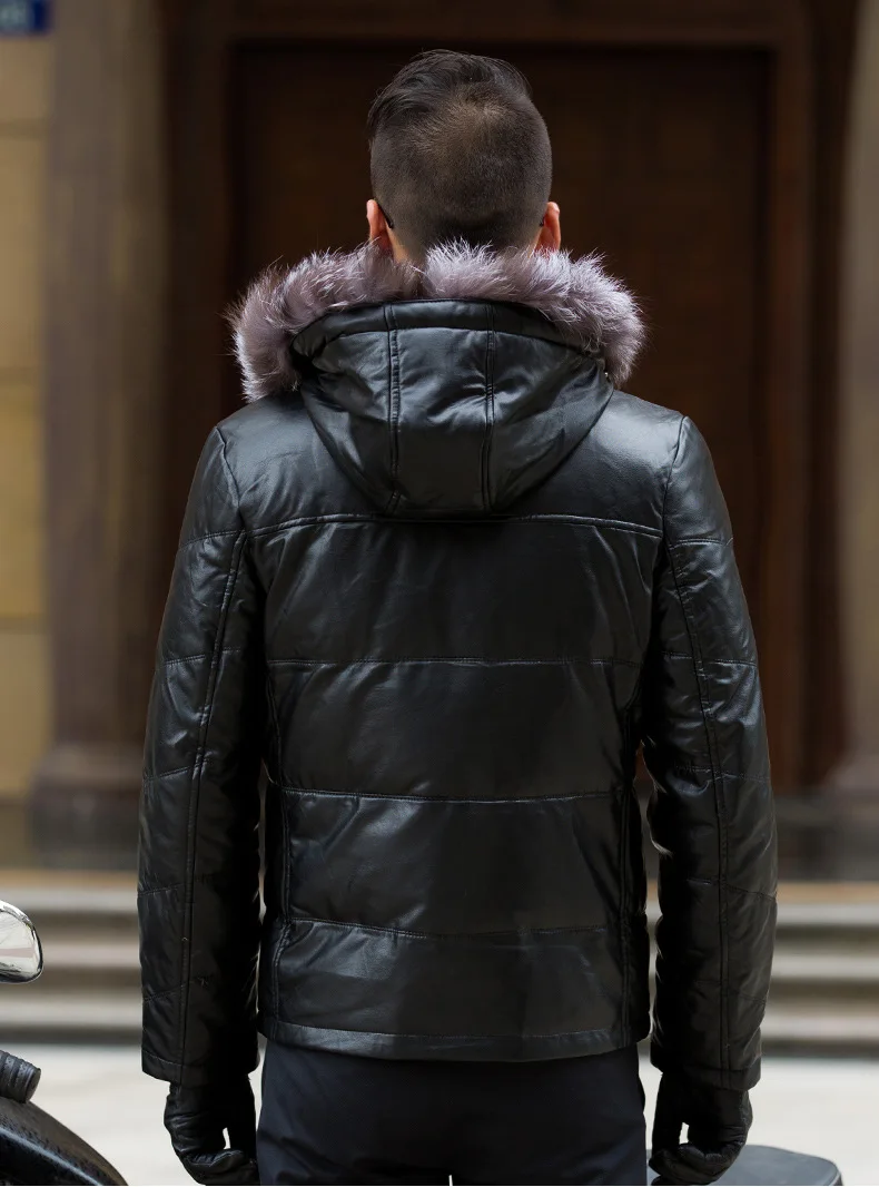 Новинка, мужской пуховик из искусственной кожи, мужское зимнее пальто, ветронепроницаемые теплые куртки с воротником из искусственного меха