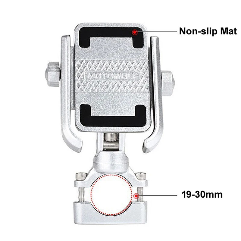 Silver Aluminum Alloy Motorcycle Bicycle Phone Mount 360 Degrees Adjustable Handlebar Holder Universal Fit 4-6 inch Phone GPS Silver Aluminum Alloy Motorcycle Bicycle Phone Mount 360 Degrees Adjustable Handlebar Holder Universal Fit 4-6 inch Phone GPS