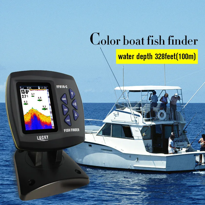 Billige GLÜCK FF918 C 100DS Dual Frequenz Boot Fisch Finder Dual Frequenz Sonar Echolot Alarm 328ft 100m Wasser Tiefe boot Fishfinder