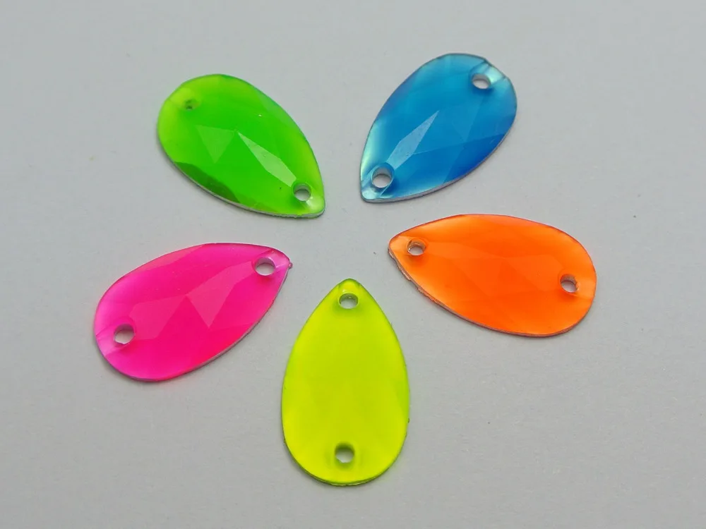 

100 Mixed Neon Color Flatback Acrylic Teardrop Sewing Rhinestone 10X18mm Sew on beads