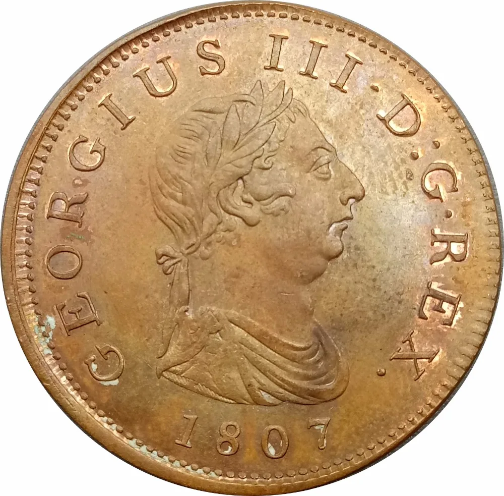 

Great Britain 1/2 Half Penny 1807 George III 4th issue Red Copper Copy Coins