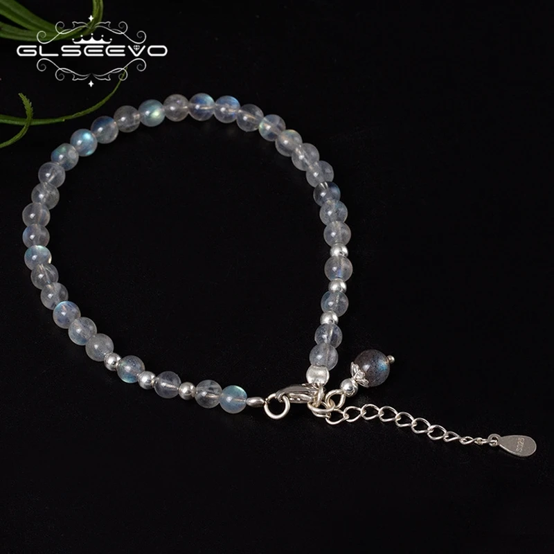 

GLSEEVO Natural Moonstone Beads Sterling Silver Adjustable Bracelets For Women Pulseras Plata De Ley 925 Mujer Jewellery GB0012