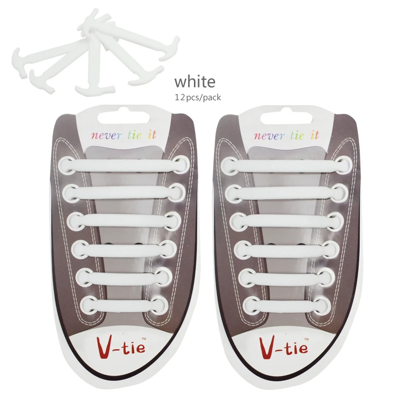 

Free Shipping Silicone Shoelaces No Tie Shoe Laces white color 12pcs/pack