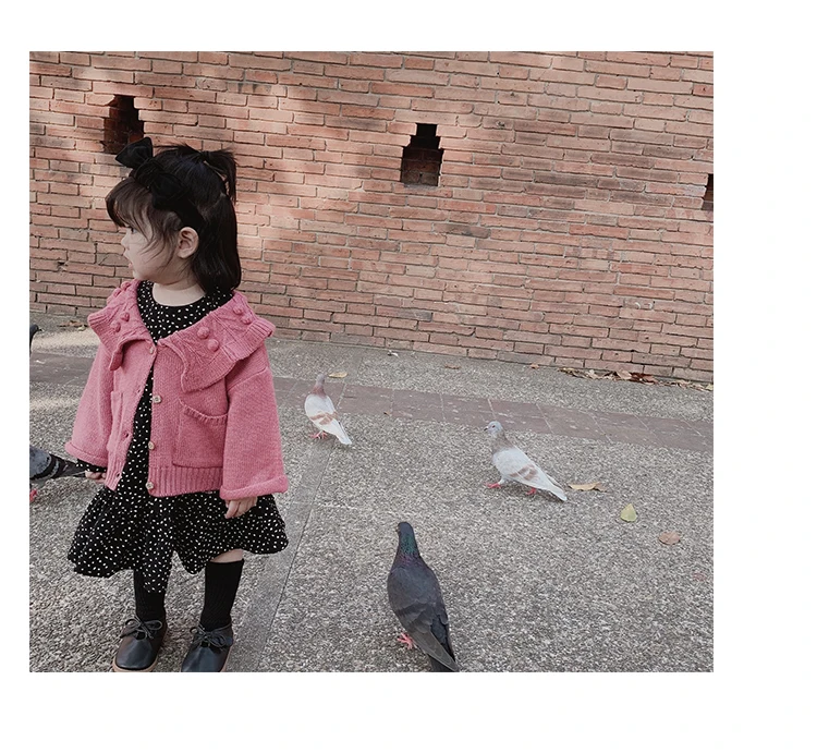 Девушка Весна воротник "Лотос" Винтаж свитер пальто детские, для малышей с длинным рукавом Повседневное модный свитер Детский кардиган из трикотажной ткани
