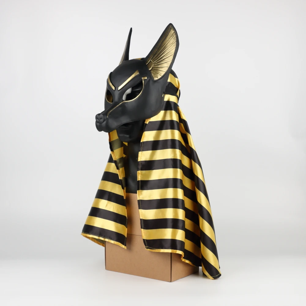 Egyptian Anubis Cosplay Face Mask With Headscraf PVC Canis spp Wolf Head Jackal Animal Masquerade Party Halloween Fancy Dress (4)