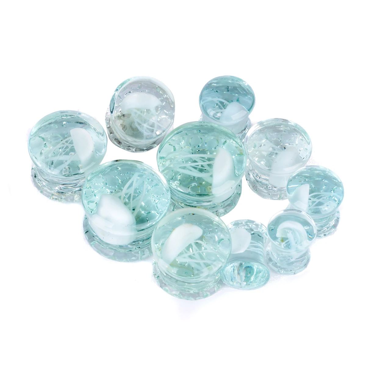 2pcs 8-16mm Green Jellyfish Grass Ear Plug Ocean Double Flared Translucent Bright Ear Gauge Expander Ear Piercing Body Jewelry