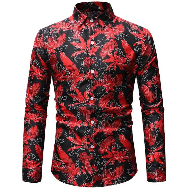 Мужская гавайская рубашка, мужская повседневная рубашка с принтом, пляжные рубашки с длинным рукавом, брендовая одежда,, 26 цветов - Цвет: ML25 black