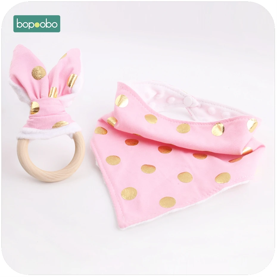 Bopoobo anneau de dentition Chewie bébé | 2 pièces/1, anneau de dentition, sécurité en bois naturel, jouet sensoriel lapin, cadeau lapin, bavoir d'oreille, ensemble d'allaitement (lot de 2)