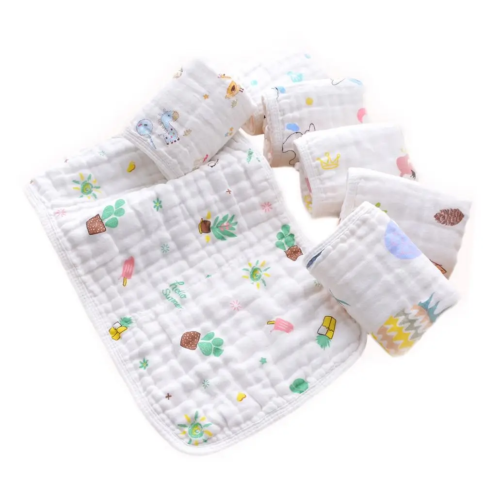 

1pc combed cotton Colorful Printed Burp Cloths 25*50CM With Hanging And Edge 100% Muslin Cotton 6 Layers Handkerchief Soft Towel