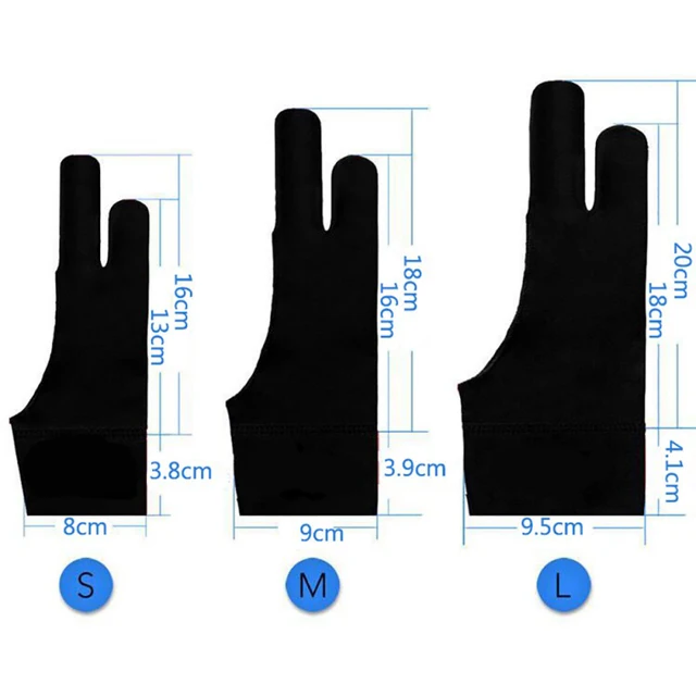 3 Sizes Two Finger Anti-fouling Glove For Artist Drawing & Pen Graphic Tablet Pad Household Gloves Right Left Hand Black Glove 6