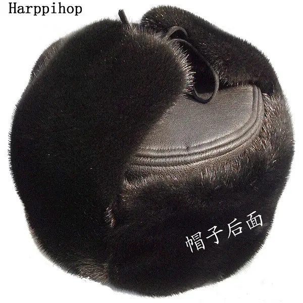 Autumn and winter quinquagenarian male quality black mink hair ear hat bomber trapper hat