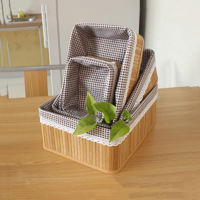 

2019 New Bamboo Storage Baskets Foldable Table Snack Food Phone Storage Kitchen Storage Box