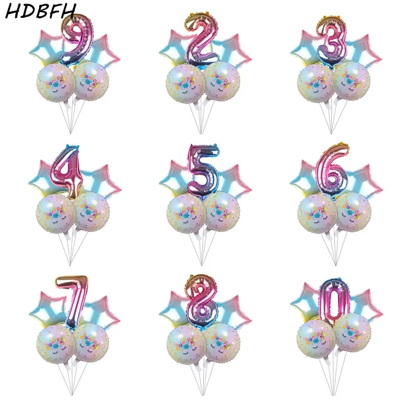 

HDBFH 5pcs/lot New 32-inch gradient color digital Unicorn aluminum balloon holiday party birthday decoration balloon wholesale