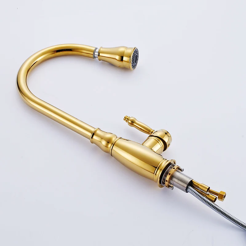 Spring Style Kitchen Faucet Copper Golden Rotatable Single Handle Single Hole Sink Faucet Mixer Tap Torneira De Czinha 