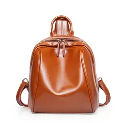 Простой рюкзак Для женщин из натуральной кожи рюкзаки девочки-подростки, школьные сумки Винтаж твердое масло-воск сумка мини-рюкзак