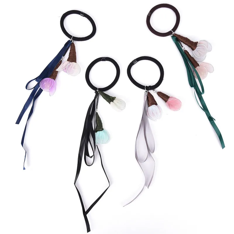 Hair Bands Flower Ponytail Women Chiffon Ribbon Elastic Holder Girls Flower Hair Accessories Headwear For Female 1Pc