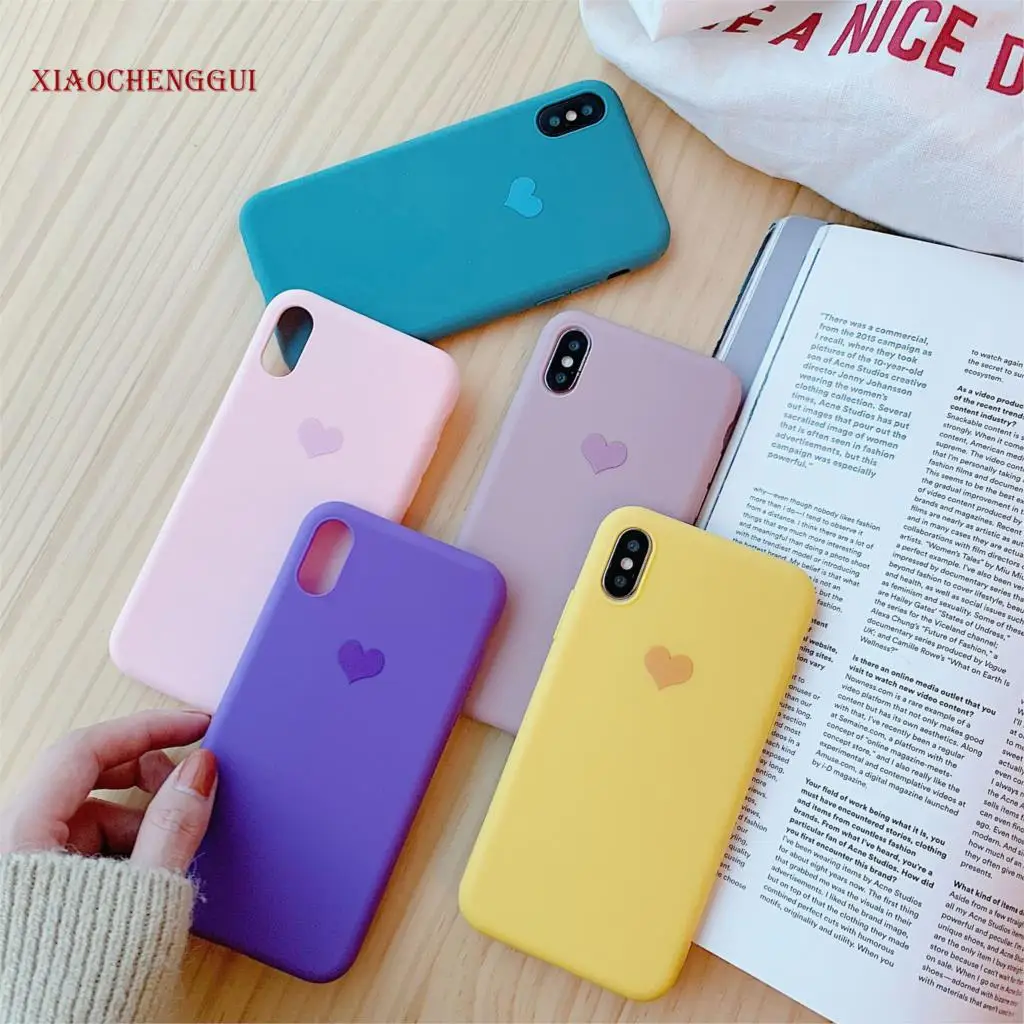 

XIAOCHENGGUI Case For iPhone 7 8 6 6S Plus Candy Color Love Heart Phone Case for iPhone XR Xs Max X TPU Soft Silicone Cover
