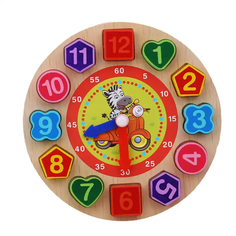 Animal Zebra Wood Educational Clock Toys For Children Beads Lacing Montessori Jigsaw Toy Digital Geometry Clock