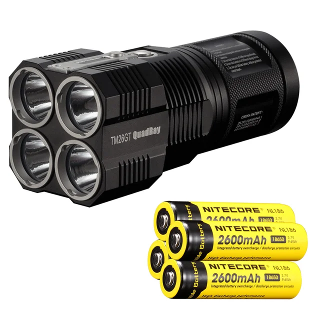 Cheap NITECORE TM26GT Tiny Monster 704M Beam Distence OLED Display 3500Lm 4*LED Searchlight Flashlight+4*NL186 BATTERY+Free shipping