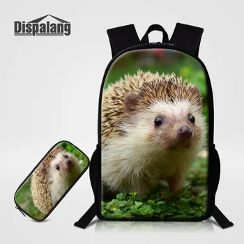 

Cute Hedgehog Printing School Backpack And Pencil Cases for Boys Girls 16-inch School Bags for Primary Students Casual Rucksack
