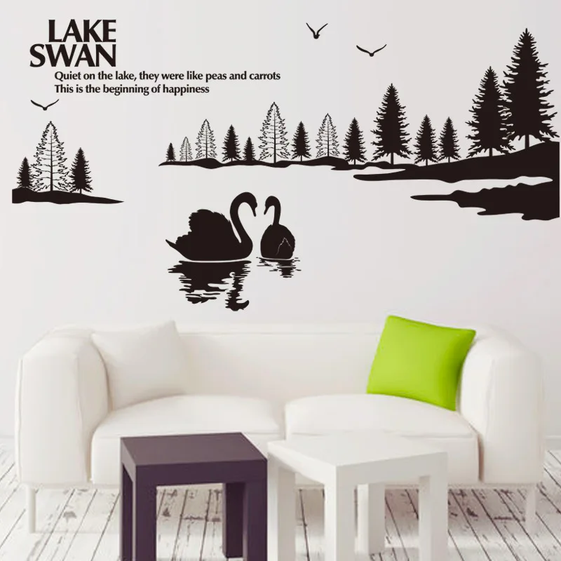 Swan Lake Scenery Wall Art Mural Decor Sticker Quiet on the Lake Wall Quote Decal Poster Home
