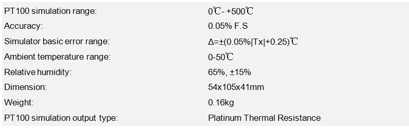 pt100 simulator parameters