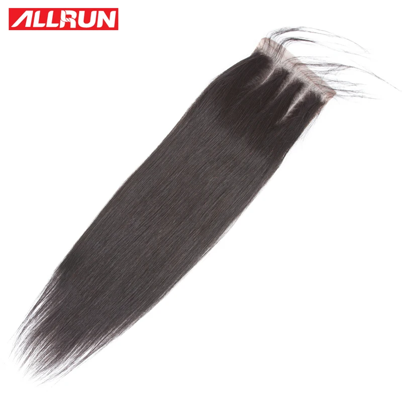 ALLRUN бразильские человеческие волосы прямые 8-20 дюймов 4*4 закрытия шнурка естественный Цвет non-реми Инструменты для завивки волос 1 шт./лот