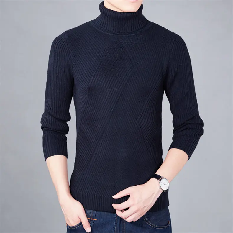 Heavy-Knit Sweater Men Pullover Thick Warm Turtleneck Sweater Thermal Underwear Wool Male Knitwear High Neck Plus size 4XL Brand 01