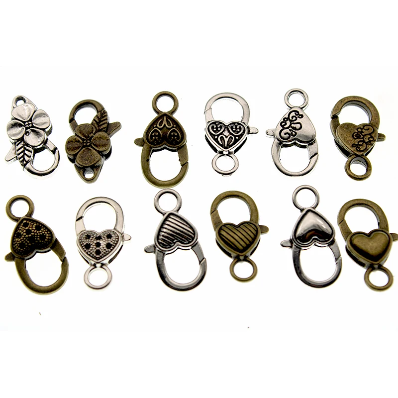 

10pcs Antique Silver Bronze Lobster Clasp Hooks End Clasp for Necklace Bracelet Hook Fings bails for Pendant Bag Clasp 25x14mm