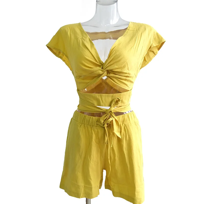 Fashion Ladies 2019 Button Summer v neck Frenulum Rompers Short Jumpsuit Casual Women Playsuit High Waist hollow out Rompe Fashion Ladies 2019 Button Summer v neck Frenulum Rompers Short Jumpsuit Casual Women Playsuit High Waist hollow out Rompe