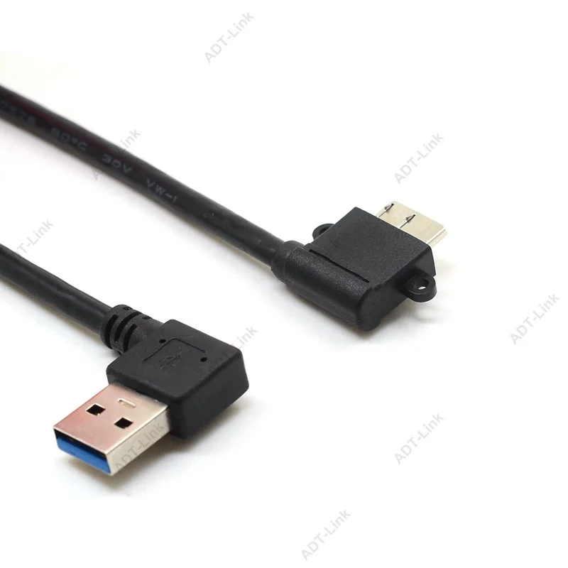 المصغّر USB 3.0 كابل M/M-الزاوية اليمنى USB A إلى USB 3.0 مايكرو B-بزاوية مايكرو -USB اليسار وصولا أسفل
