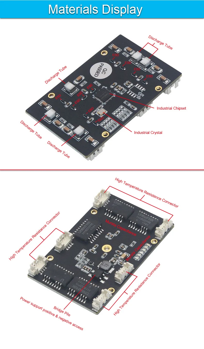 Неуправляемый 5 Порты и разъёмы 10/100 м Промышленный Коммутатор Ethernet модуль PCBA доска OEM автоматическим определением Порты PCBA доска