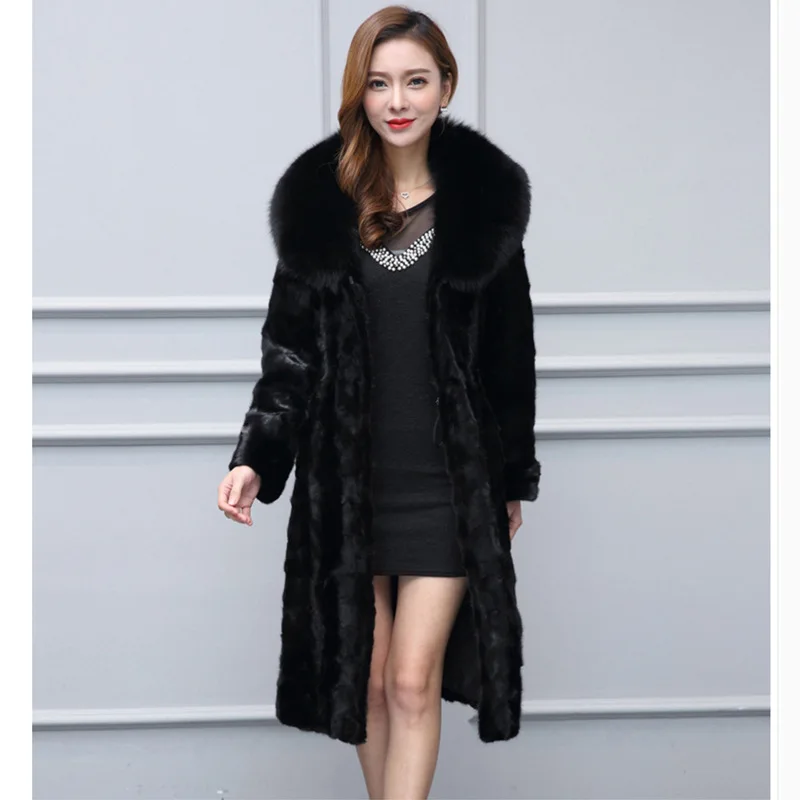 

Womens Imitation Fur Long Section Jackets Large Size Turn Down Collar Coats Black Fake Fur Outwears Chaqueta Cuero Mujer J2417
