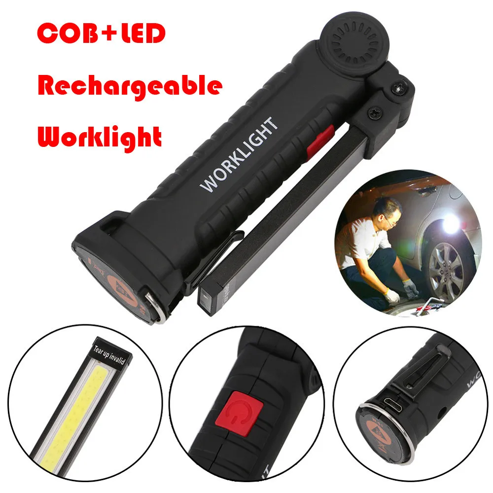 COB+LED Wiederaufladbare magnetische Taschenlampe Flexible Inspection Worklight 
