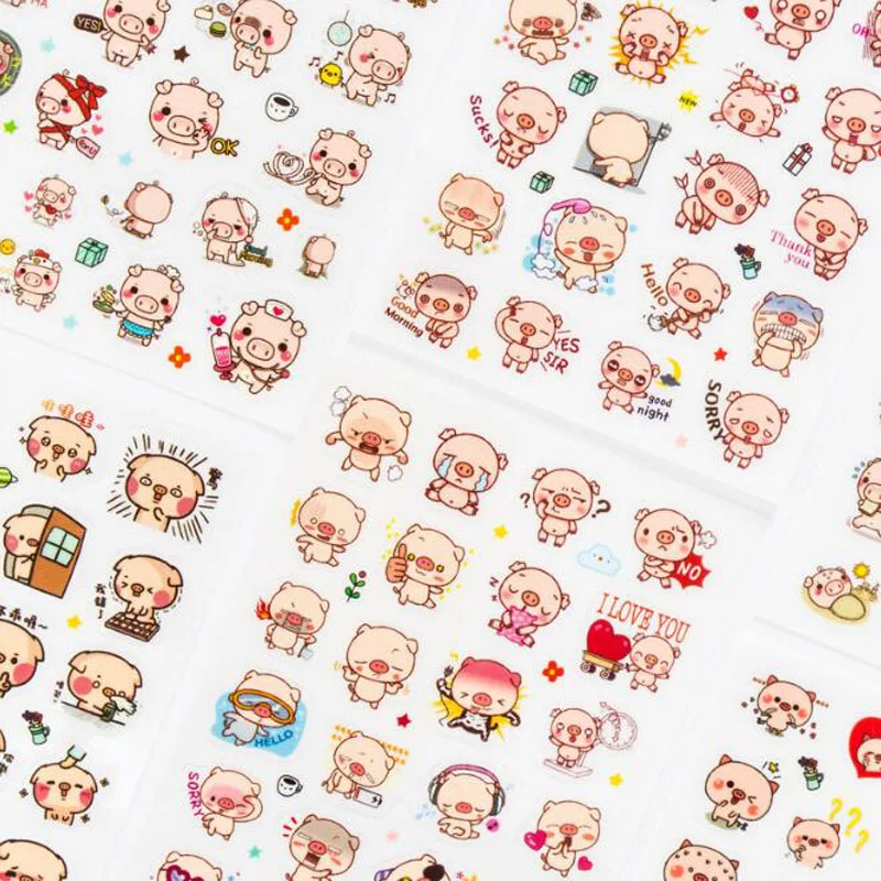 Kawaii تلبية الوردي خنزير لطيف التعبيرات حزمة سلسلة كتيب يوميات ملصق الديكور الهاتف المحمول ألبوم القصاصات ملصقا القرطاسية