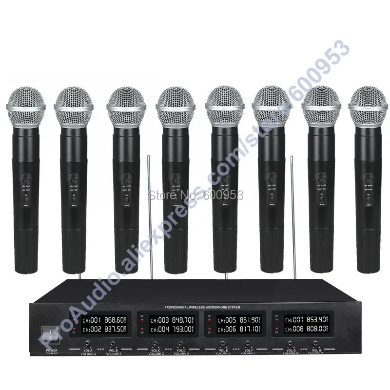 

MICWL 2038 High-End 8 Handheld UHF LED digital radio Cordless Wireless Karaoke Microphones System