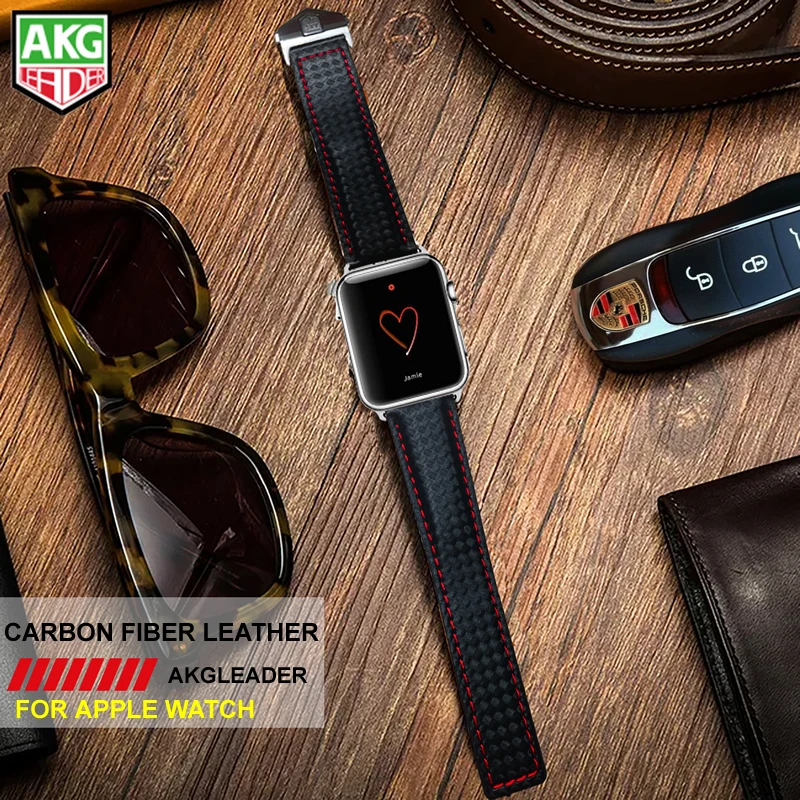 AKGLEADER 38-42mm Watch Band For Apple Series 4 Bracelet Folding Buckle Genuine Leather Band For Apple Series 1 2 3 Wrist Strap AKGLEADER 38-42mm Watch Band For Apple Series 4 Bracelet Folding Buckle Genuine Leather Band For Apple Series 1 2 3 Wrist Strap