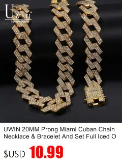 UWIN Iced Out Bling rhinestone crystal Goldgen финиш Майями кубинская звеньевая цепь Мужская хип-хоп ожерелье ювелирные изделия 20,24, 30, 36 дюймов