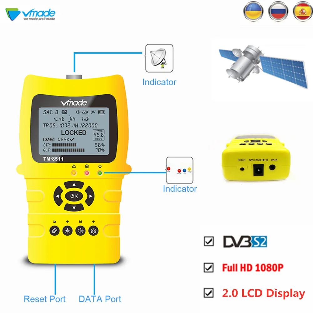 

Vmade Satlink TM-8511 High Definition FTA Band Digital Satellite Finder For DVB S2 Full HD 1080P Meter Hot Sale Germany / Spain