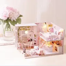 Ручной Работы Розовый Дом Кукольный дом мебель Miniatura Diy кукольные домики кукольный домик Детские деревянные игрушки Рождественский подарок